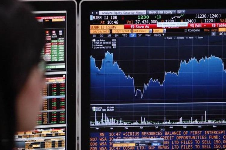 Aktivitas karyawan Mandiri Sekuritas tengah memantau pergerakan indeks harga saham gabungan (IHSG) di Jakarta, Jumat (1/3/2013). IHSG mencatatkan penguatan sebesar 15,82 poin dan kembali mencetak rekor tertinggi sepanjang sejarah di level 4.811,61.
