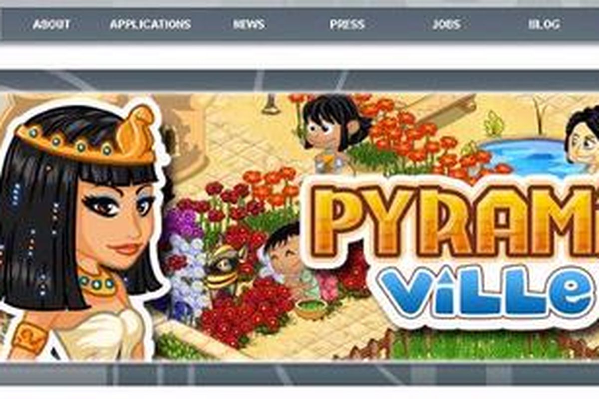 Screenshot situs Kobojo yang menampilkan promo untuk game PyramidVille.