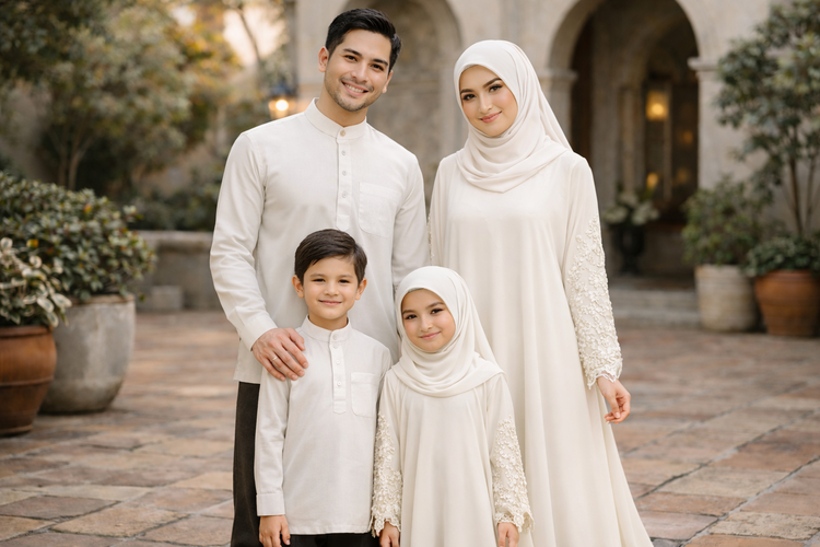 Rekomendasi baju lebaran keluarga broken white