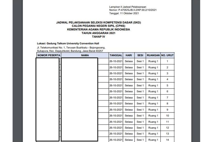 Tangkapan layar jadwal SKD Kemenag tahap IV