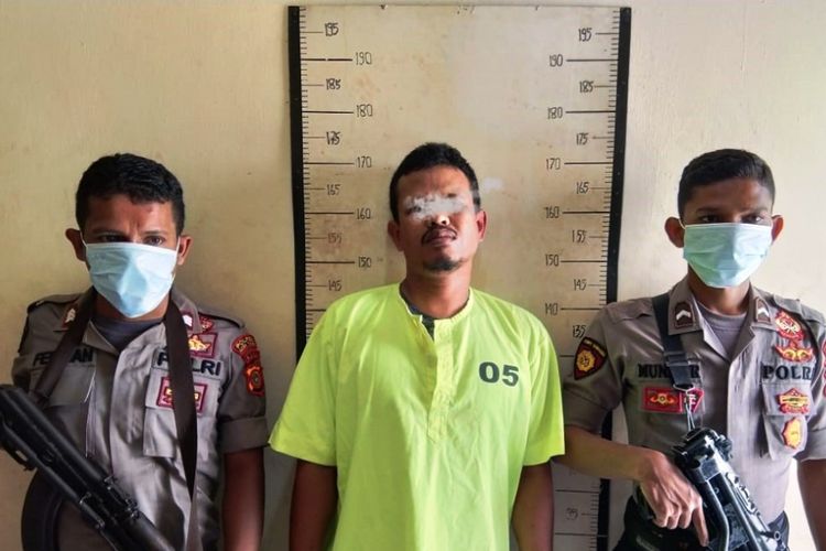 MJ, tersangka pengedar sabu yang ditembak polisi di Mapolres Aceh Timur, Kamis (14/2/2019)