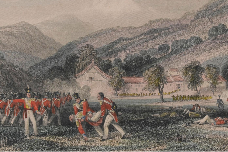 Ilustrasi tewasnya Kolonel Tomlinson pada 1842 dalam Perang Candu I di China.