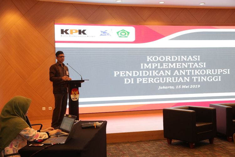Wakil Ketua KPK Laode M Syarif dalam Koordinasi Implementasi Pendidikan Antikorupsi di Perguruan Tinggi di Gedung Pusat Edukasi Antikorupsi, Jakarta, Rabu (15/5/2019).