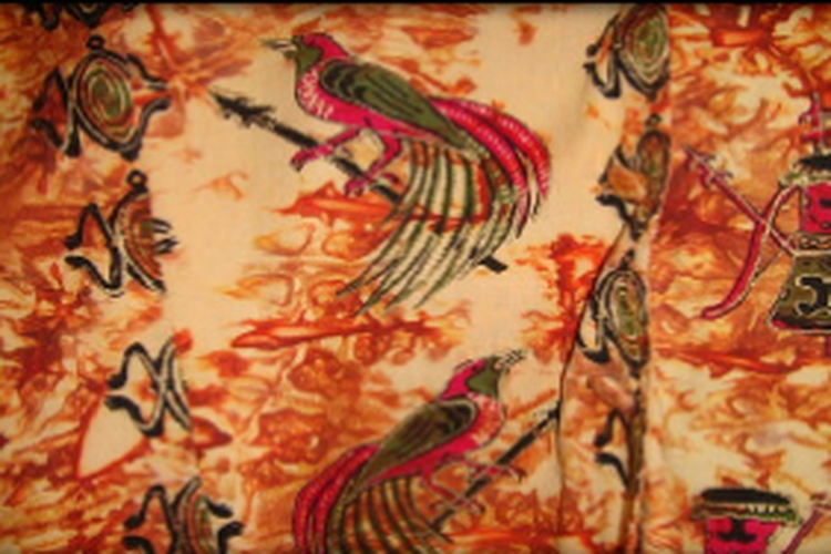 ilustrasi motif ragam hias burung cendrawasih, salah satu ragam hias Papua. 