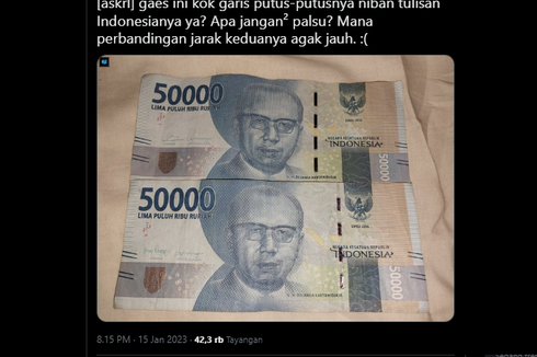 Viral, Foto Dua Uang Kertas Rp 50.000 dengan Garis Benang Tak Sama, Apakah Salah Satunya Palsu?