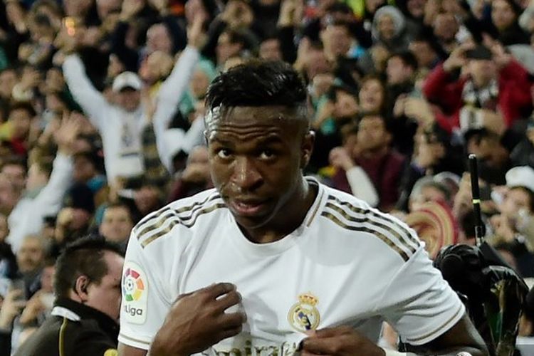 Vinicius Junior dalam partai El Clasico Real Madrid vs Barcelona pada pekan ke-26 Liga Spanyol