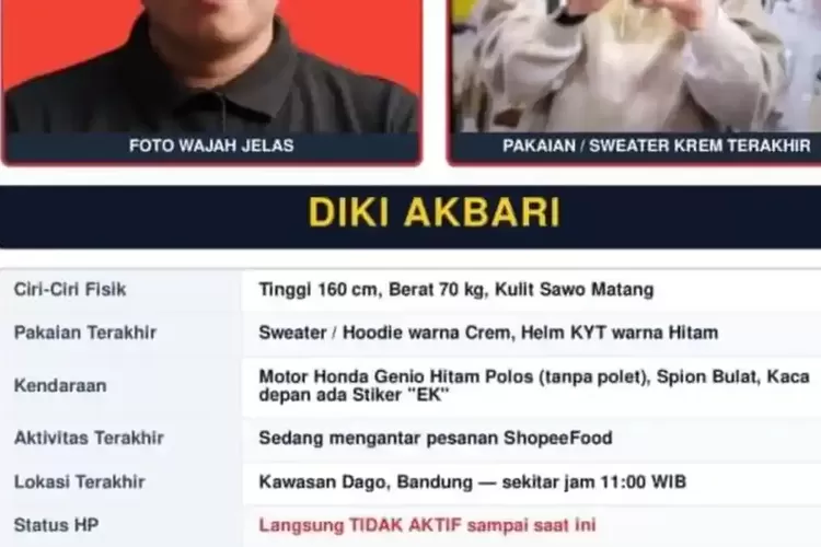 Empat Anak Terus Menanyakan Ayahnya, Pengemudi Ojol di Bandung Hilang Usai Antar Pesanan ke Dago