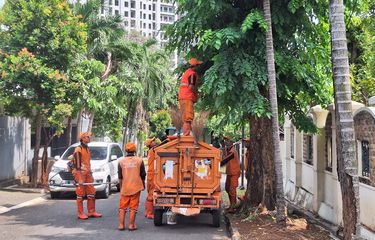 PPSU Jakarta sedang membersihkan sampah.