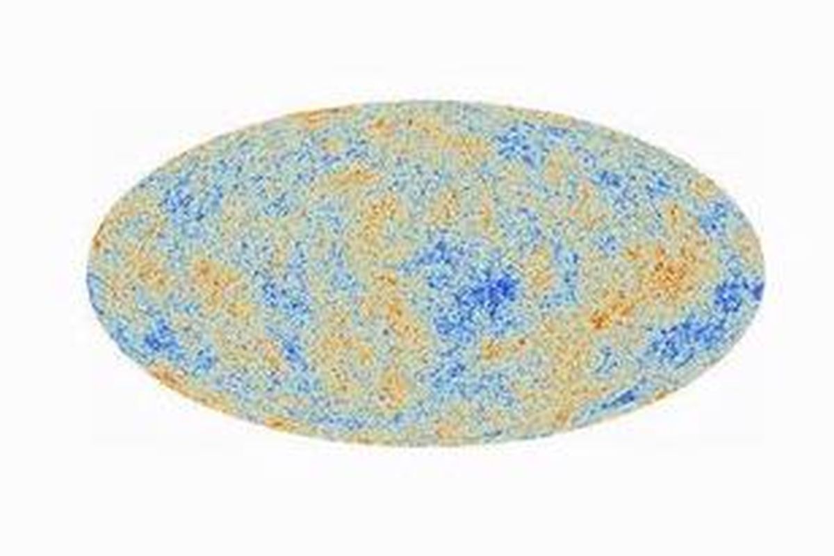 Peta radiasi latar gelombang mikro kosmos hasil kerja wahana Planck, dirilis Kamis (21/3/2013).