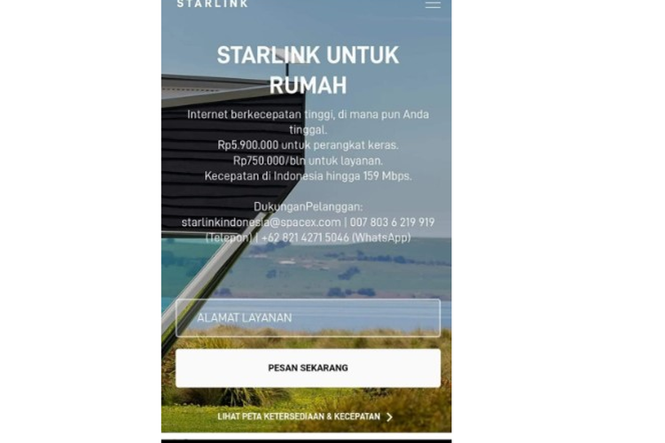Halaman Starlink yang menunjukkan bahwa kecepatan internetnya di Indonesia dibatasi menjadi 159 Mbps.