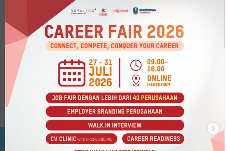 Career Fair 2026 Dibuka 27 Juli 2026, 40 Perusahaan Buka Lowongan