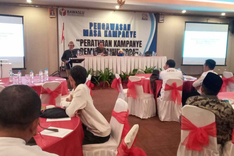 Kegiatan pengawasan masa kampanye Pemilu 2024 Bawaslu Bangka Belitung di Pangkalpinang, Selasa (28/11/2023).