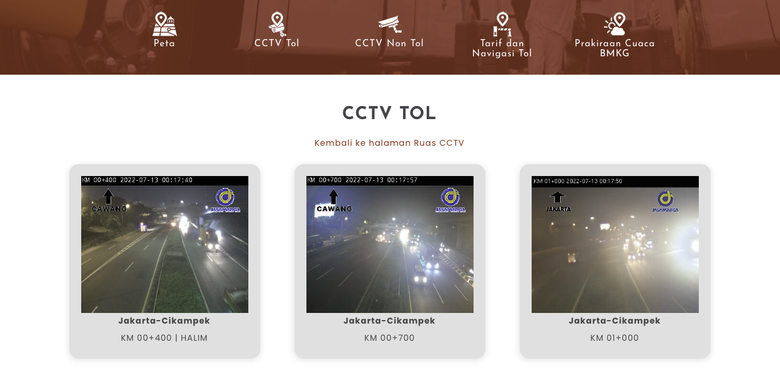 Pantauan lalu lintas Jakarta-Cikampek lewat CCTV online di situs Bina Marga
