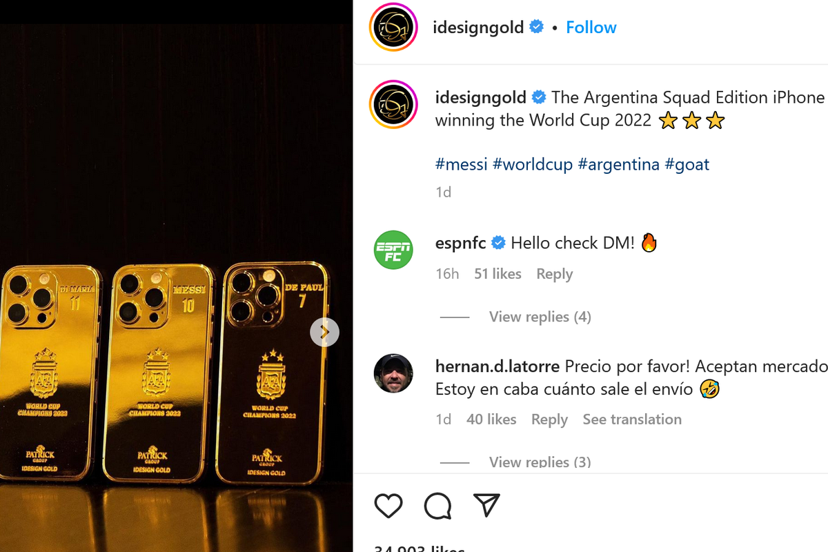 iPhone berlapis emas 24 karat dari Lionel Messi untuk Timnas Argentina