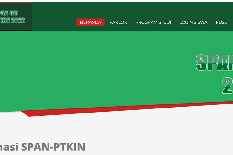 Tampilan layar SPAN-PTKIN 2022.