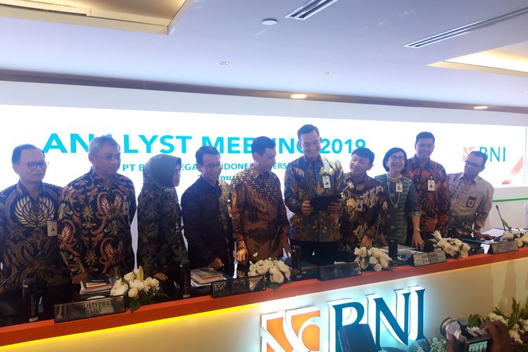 Jajaran Direksi PT Bank Negara Indonesia (Persero) Tbk (KOMPAS100: BBNI) ketika memberi keterangan paparan kinerja tahun 2019, Rabu (22/1/2020).