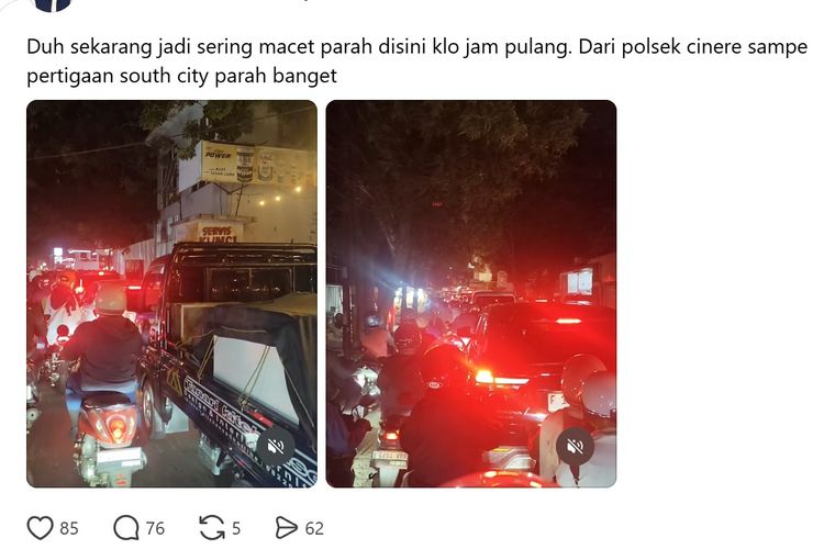 Galian Drainase di Jalan Cinere-South City Depok Bikin Macet, Ini Jalur Alternatifnya