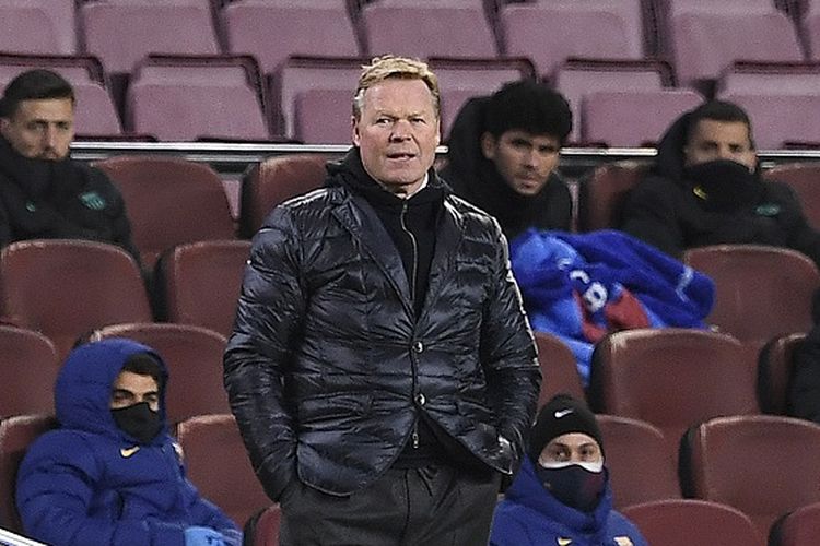 Pelatih Barcelona, Ronald Koeman, pada laga Liga Champions kontra Juventus di Stadion Camp Nou, Rabu (9/12/2020) dini hari WIB. 