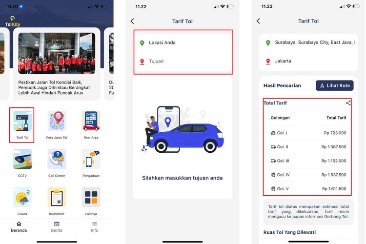 Ilustrasi cara cek tarif tol online via Tol Kita.