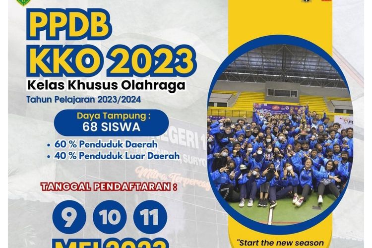 PPDB SMP Yogyakarta 2023 buka kelas  khusus Olahraga dengan kuota 68 siswa. 