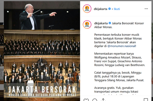 Minggu Malam, Konser Orkestra Jakarta Bersorak Digelar di Monas
