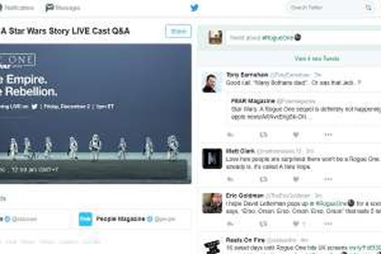 Twitter putar footage produksi film Rogue One dan tanya-jawab dengan sutradara dan pemain. 
