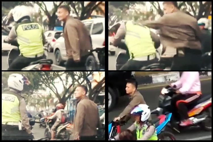 Sebuah video beredar yang menunjukkan anggota TNI memukul polisi di tengah jalan. Anggota TNI terlihat tak memakai helm dan mengendarai motor tanpa spion.