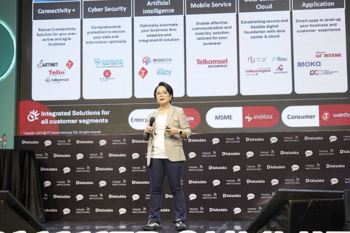 Direktur Enterprise & Business Service Telkom, Veranita Yosephine, dalam Trend Maker Summit 2025, Jimbaran, Bali. (27/11/2025). 