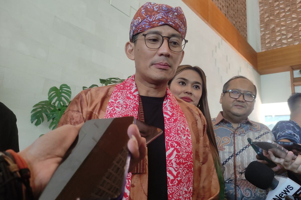 Menteri Pariwisata dan Ekonomi Kreatif Sandiaga Uno saat ditemui usai membuka program FIFTY, di Bogor, Jawa Barat, Rabu (8/5/2024).