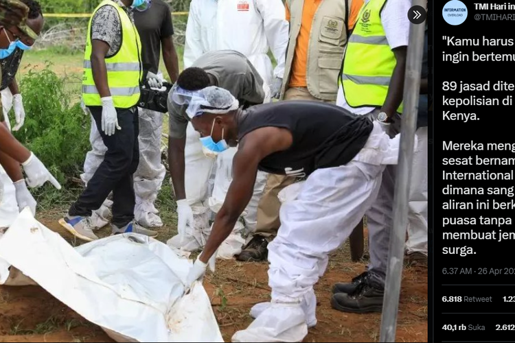 Tangkap layar foto penemuan jenazah anggota sekte Good News International Church di Kenya.