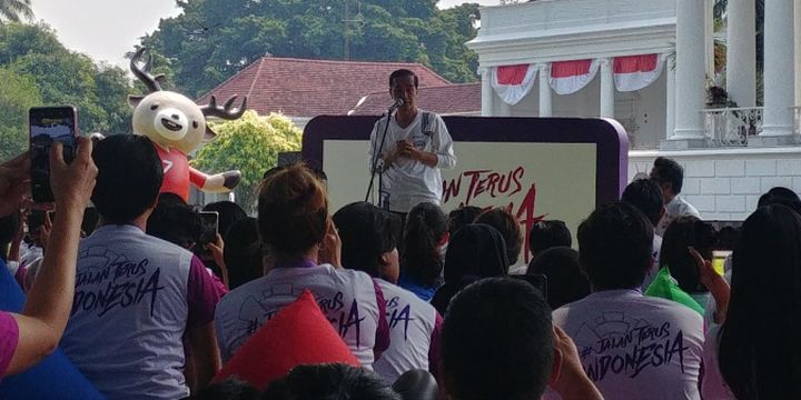 Presiden Jokowi dalam acara promosi Asian Games 2018 di Istana Bogor, Sabtu (4/8/2018). 