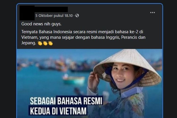 Tangkapan layar hoaks bahasa Indonesia jadi bahasa resmi kedua di Vietnam