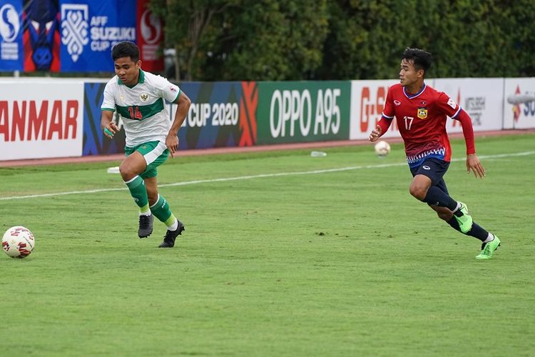 Hasil Piala AFF Indonesia vs Laos: Aksi pemain timnas Indonesia Asnawi Mangkualam saat menghadapi Laos pada Piala AFF 2020 di Singapura. 