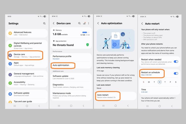 Cara atur jadwal restart HP Samsung