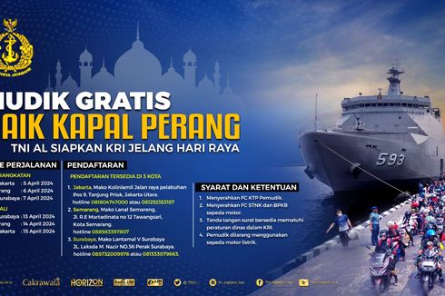 TNI AL Sediakan Mudik Gratis Pakai Kapal Perang Berangkat dari Surabaya, Simak Syarat dan Ketentuannya
