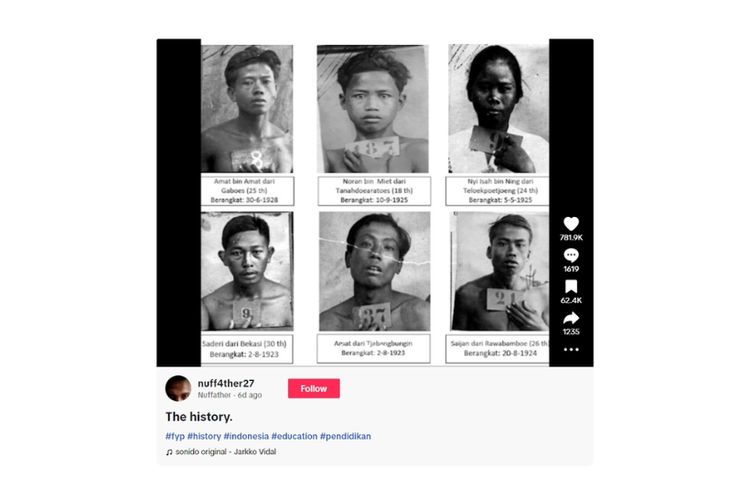 Konten TikTok memuat foto wajah orang-orang Jawa yang diberangkatkan Belanda ke Suriname
