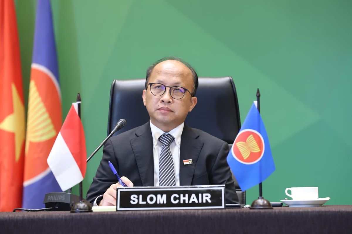 Sekretaris Jenderal (Sekjen) Kementerian Ketenagakerjaan (Kemnaker) Anwar Sanusi dalam sidang Governing Body International Labour Organization (GB ILO) ke-340 yang dilakukan secara virtual. 