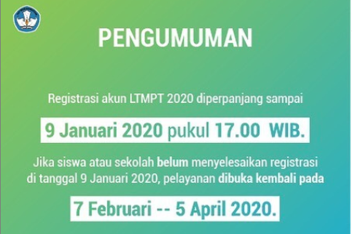 Pengumuman Perpanjangan Registrasi Akun LTMPT 2020