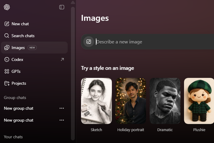 Ilustrasi tab Images di ChatGPT.