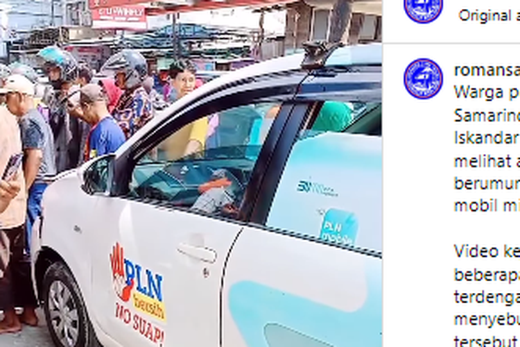 Tangkapan layar unggahan video dengan narasi seorang anak nekat menyetir mobil PLN dan tabrak motor di Samarinda, Kalimantan Timur
