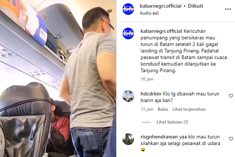 Tangkapan layar unggahan video yang memperlihatkan sejumlah penumpang Citilink bersikeras meminta turun dari pesawat.