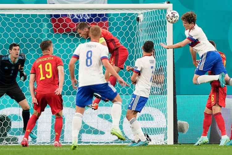 Pertandingan Belgia vs Rusia pada Euro 2020 di Stadion Saint Petersburg, Rusia, Minggu (13/6/2021) dini hari WIB. 