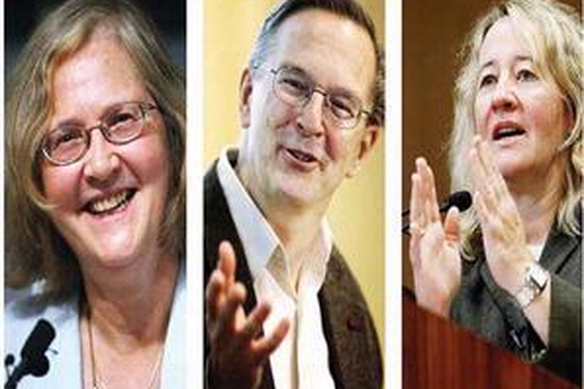 Dari kiri ke kanan: Elizabeth Blackburn (60), Jack Szostak (56), dan Carol Greider (48).