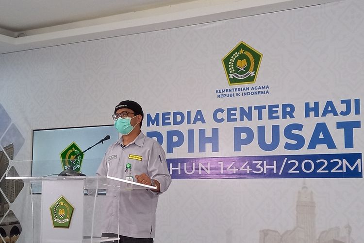 Kepala Pusat Kesehatan Haji Kemenkes Budi Sylvana dalam konferensi pers di Asrama Haji Pondok Gede, Jakarta Timur, Selasa (7/6/2022).