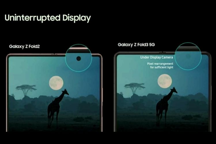 Samsung Galaxy X Fold3 dibekali kamera selfie di bawah layar (kanan).