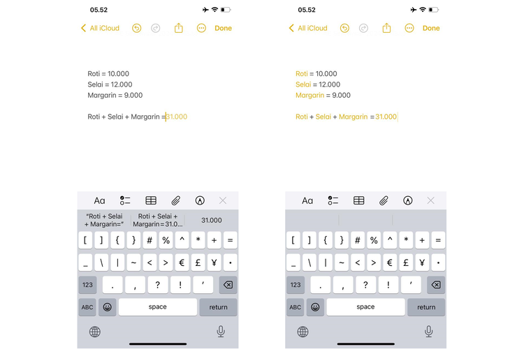 Fitur Math Notes di iOS 18 iPhone. Fitur ini memungkinkan pengguna menghitung soal matematika secara otomatis di aplikasi Notes.