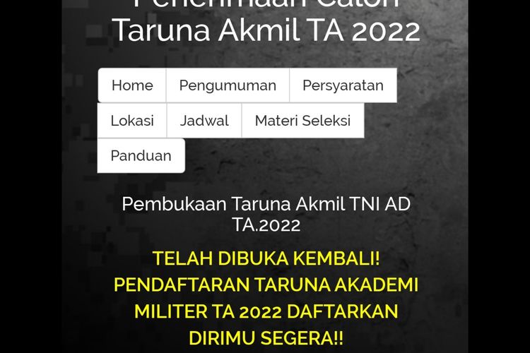 Pendaftaran Taruna Akmil 2022.