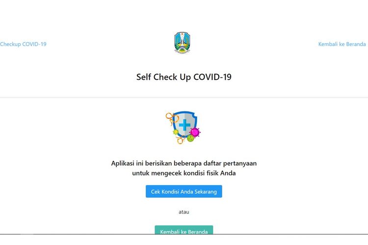 Tangkapan layar Self Check Up Covid-19 Pemprov Jawa Timur