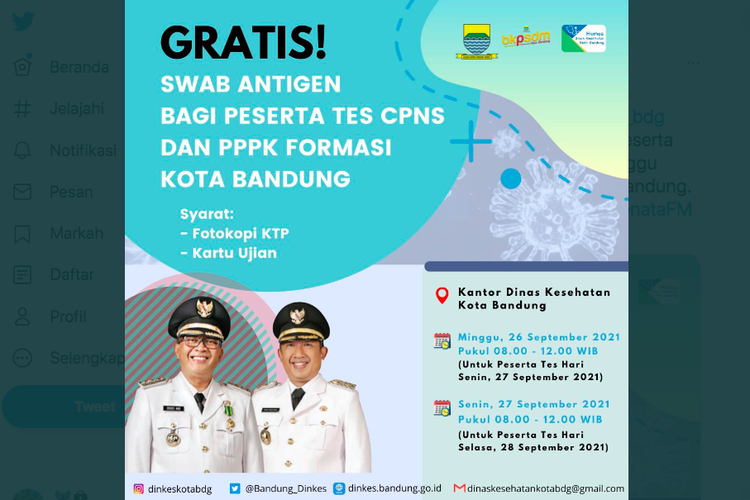 Swab antigen gratis bagi peserta CPNS dan PPPK Kota Bandung