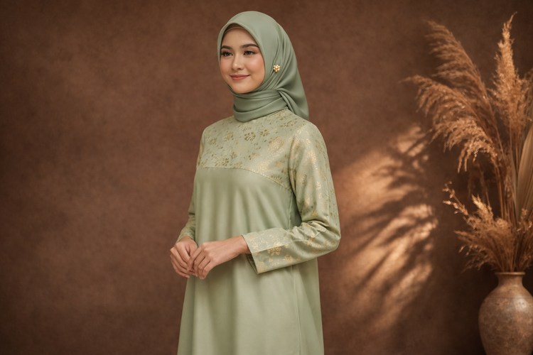 Tunik Brokat Minimalis + Kulot Polos